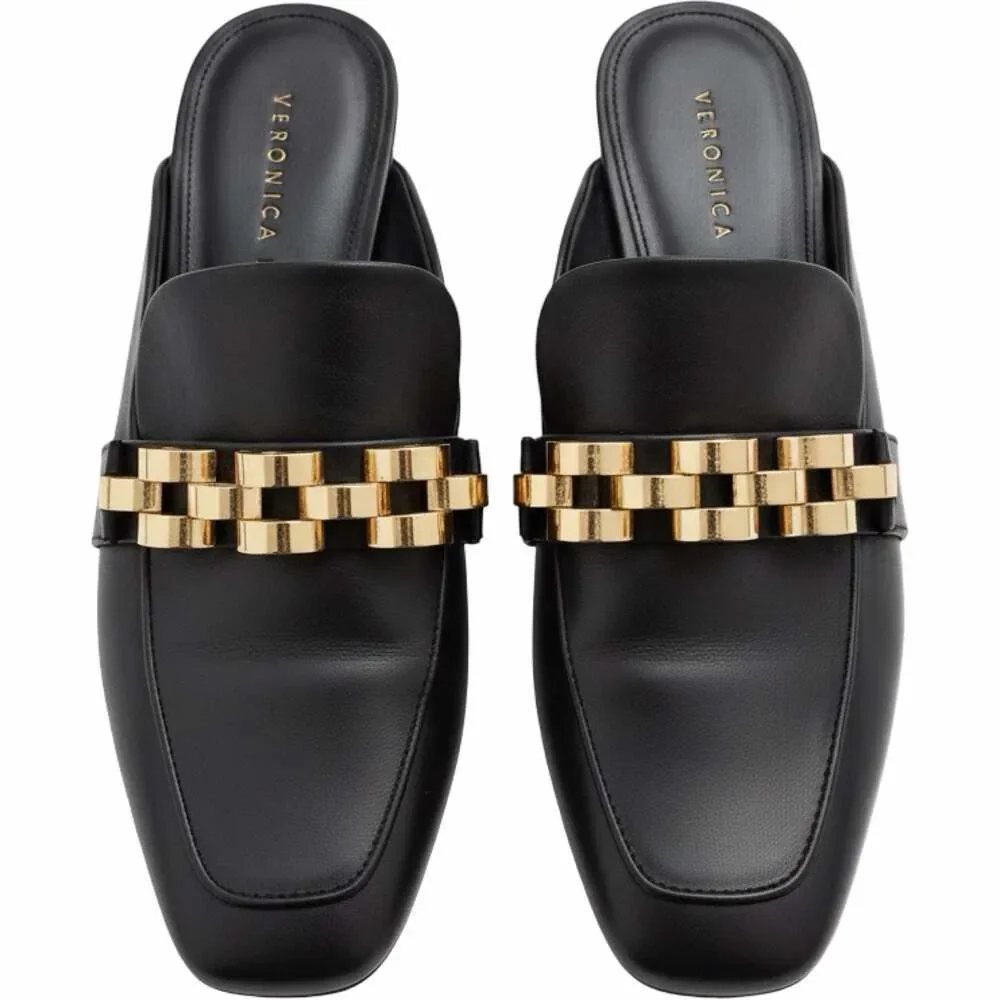 Veronica Beard Bera Black Leather Chain-Link Mule Loafers 5.5 - Picture 2 of 5